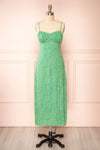 Aisai Patterned Green Midi Dress w/ Slit | Boutique 1861 front view