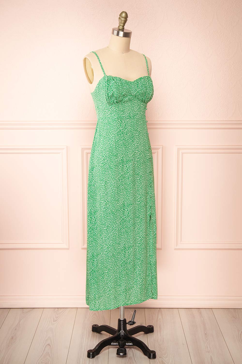 Aisai Patterned Green Midi Dress w/ Slit | Boutique 1861 side view 