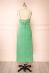 Aisai Patterned Green Midi Dress w/ Slit | Boutique 1861 back view