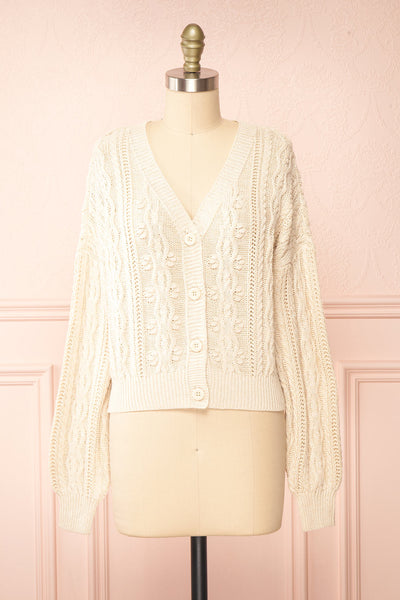 Akao Beige Cable Knit Cardigan | Boutique 1861 front view