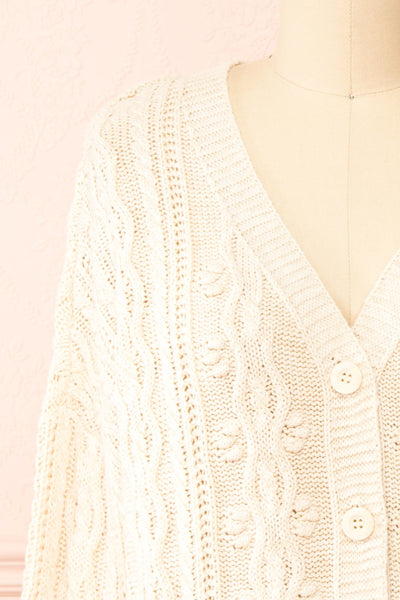 Akao Beige Cable Knit Cardigan | Boutique 1861 front close-up