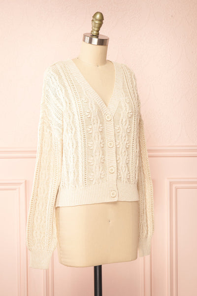 Akao Beige Cable Knit Cardigan | Boutique 1861 side view