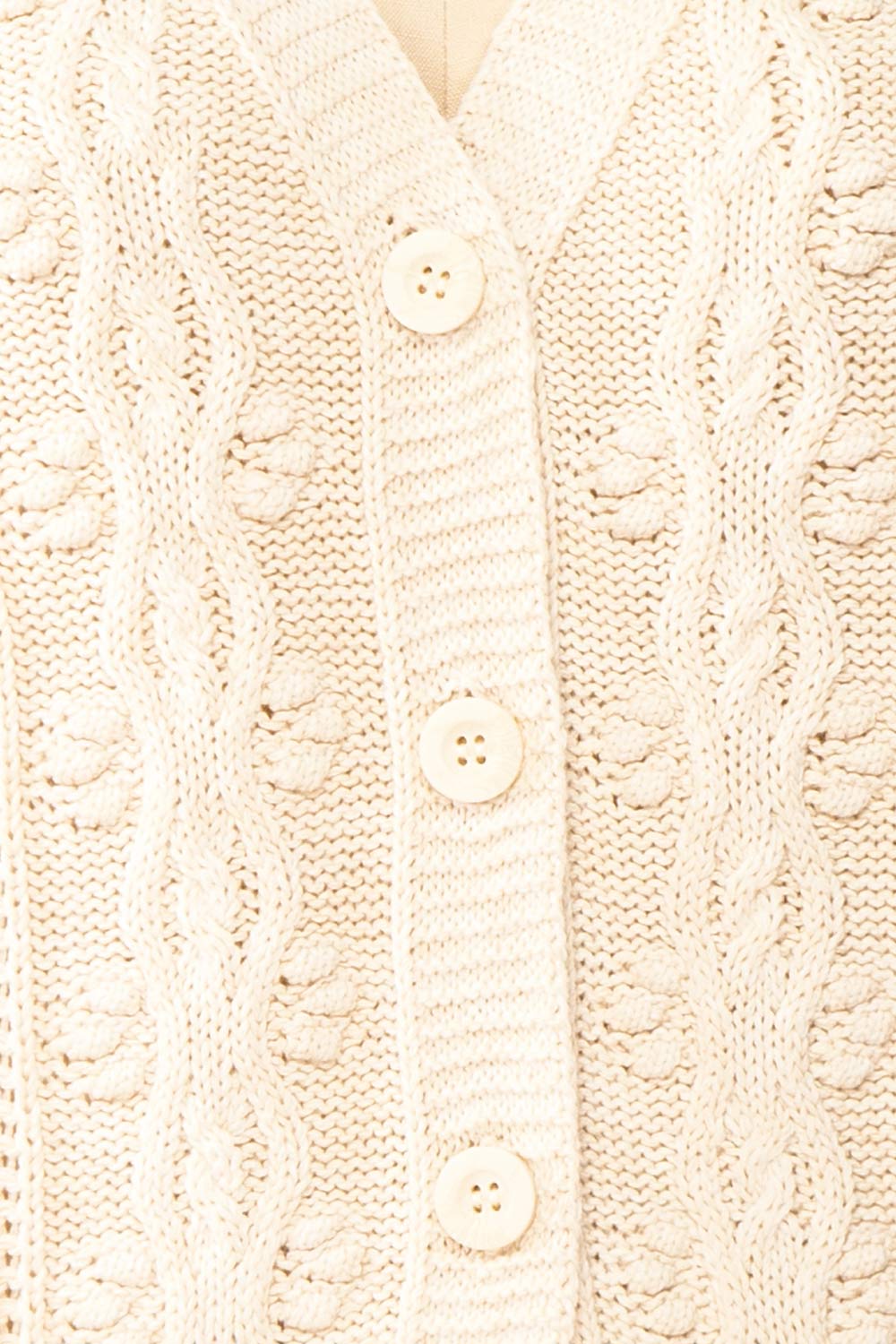 Akao Beige Cable Knit Cardigan | Boutique 1861 fabric 