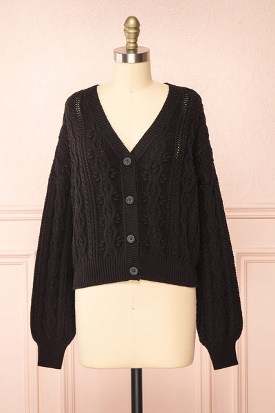 Akao Black Cable Knit Cardigan | Boutique 1861 front view