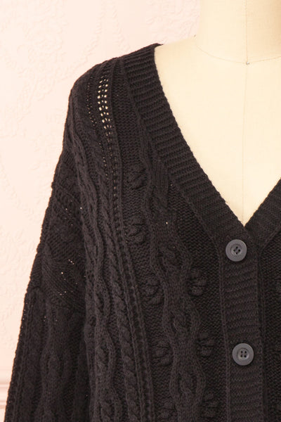 Akao Black Cable Knit Cardigan | Boutique 1861 front close-up