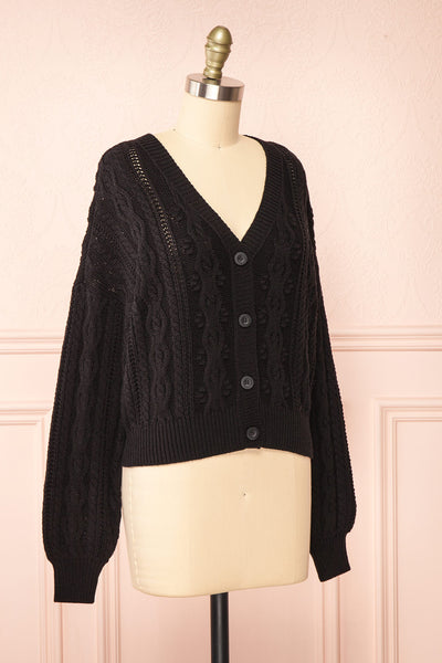 Akao Black Cable Knit Cardigan | Boutique 1861 side view
