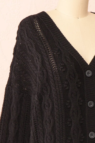 Akao Black Cable Knit Cardigan | Boutique 1861 side close-up