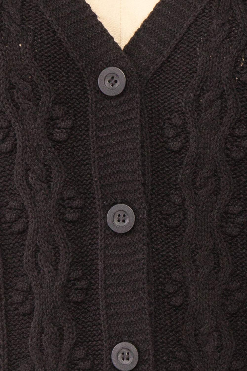 Akao Black Cable Knit Cardigan | Boutique 1861 fabric 