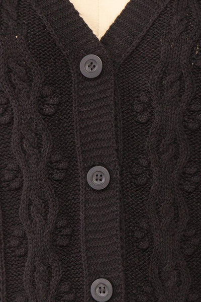 Akao Black Cable Knit Cardigan | Boutique 1861 fabric