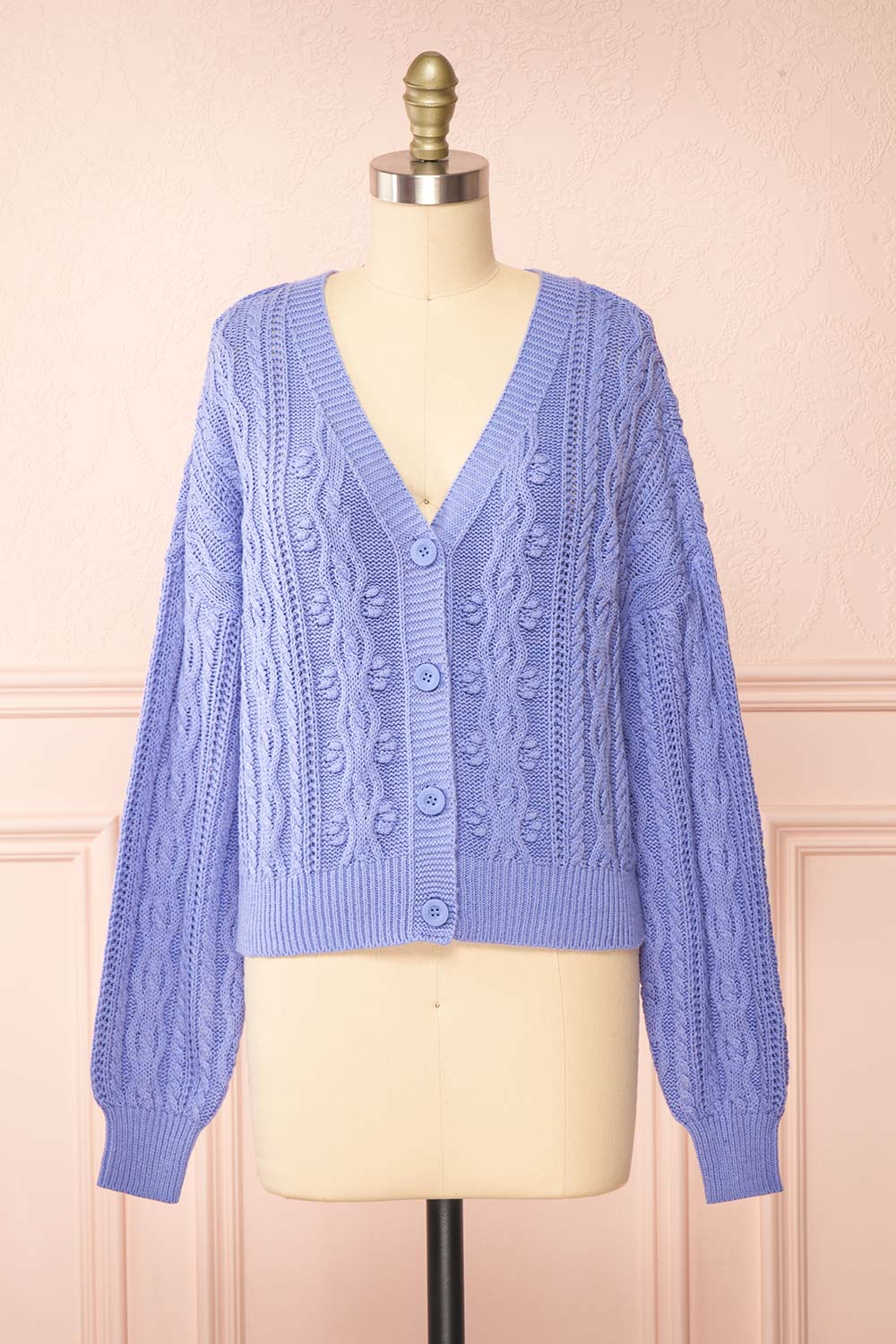 Akao Lavender Cable Knit Cardigan | Boutique 1861 front view