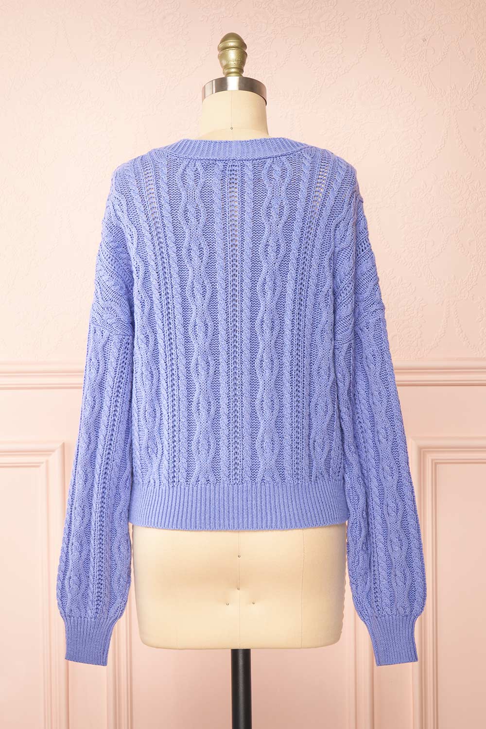 Akao Lavender Cable Knit Cardigan | Boutique 1861 back view