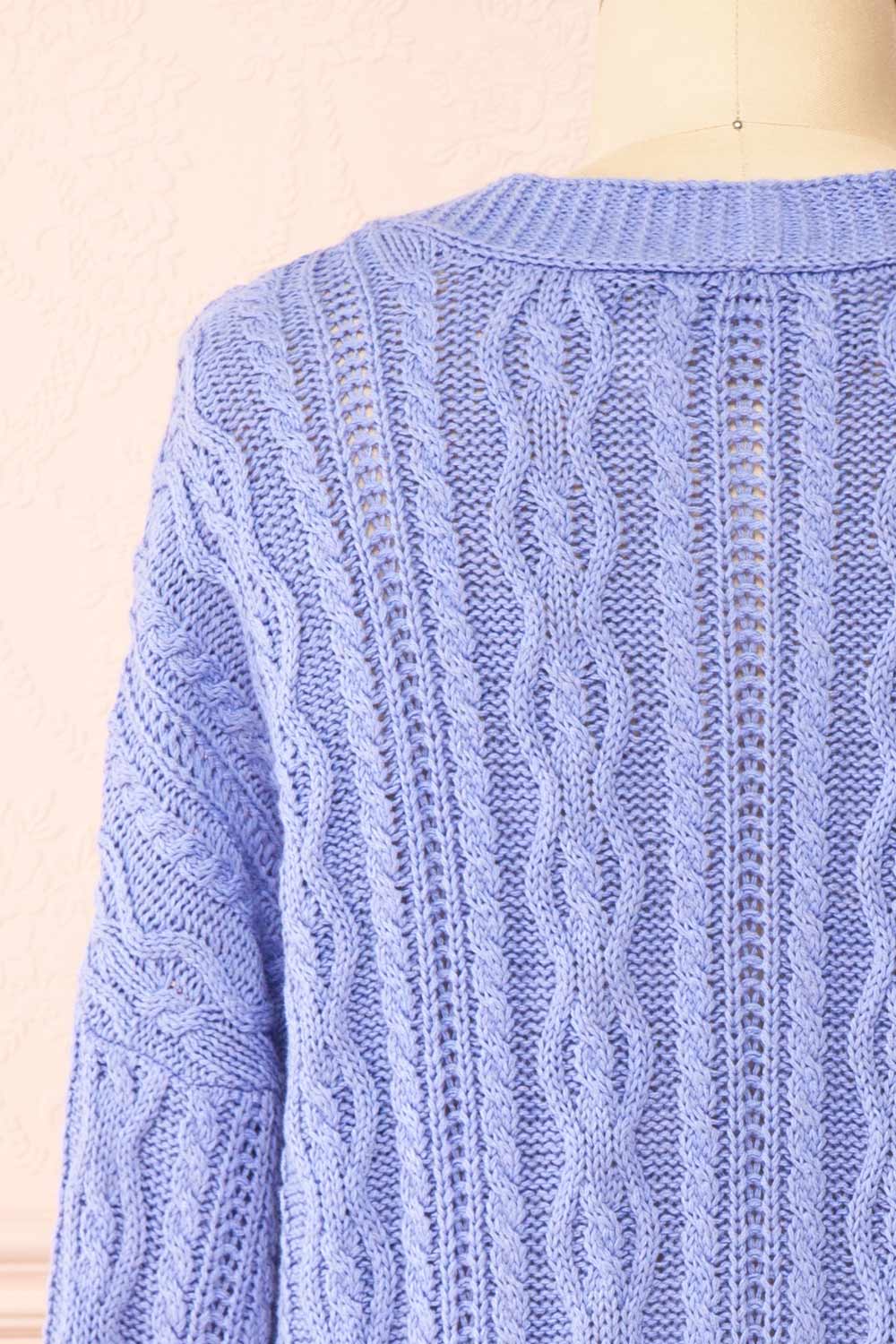 Akao Lavender Cable Knit Cardigan | Boutique 1861 back close-up