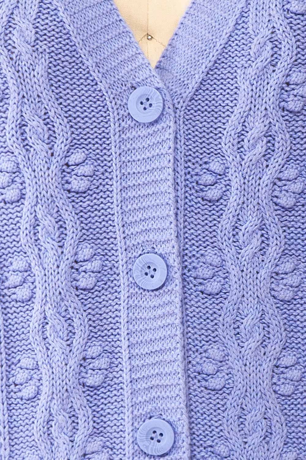 Akao Lavender Cable Knit Cardigan | Boutique 1861 fabric 