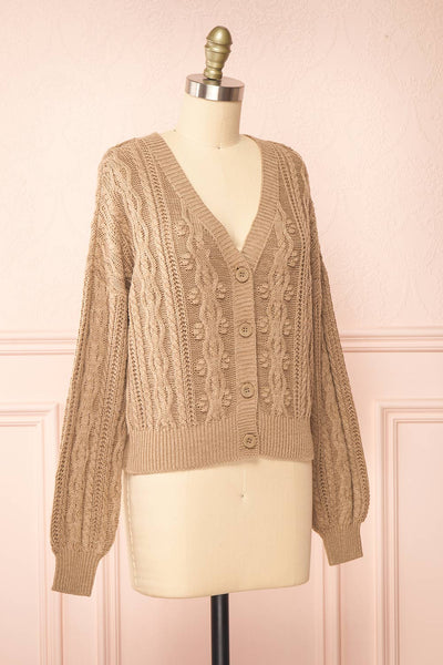 Akao Taupe Cable Knit Cardigan | Boutique 1861 side view
