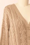 Akao Taupe Cable Knit Cardigan | Boutique 1861 side close-up