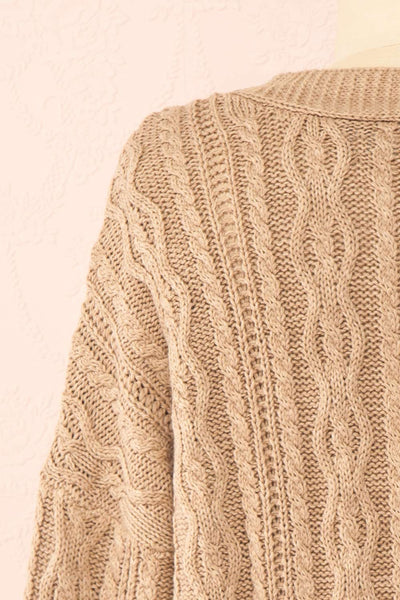 Akao Taupe Cable Knit Cardigan | Boutique 1861 back close-up