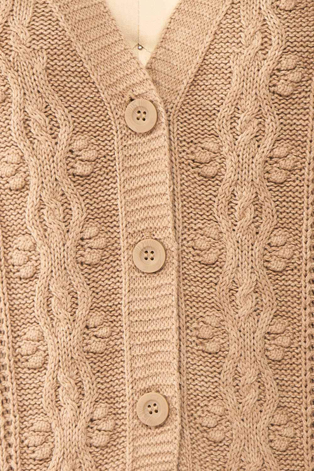 Akao Taupe Cable Knit Cardigan | Boutique 1861 fabric 