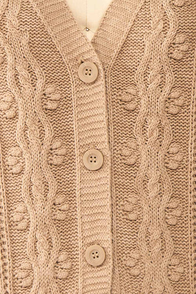 Akao Taupe Cable Knit Cardigan | Boutique 1861 fabric