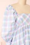 Akemii Blue Plaid Square Neck Short Dress | Boutique 1861  side close-up