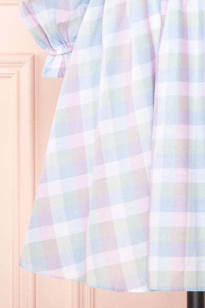 Akemii Blue Plaid Square Neck Short Dress | Boutique 1861  bottom