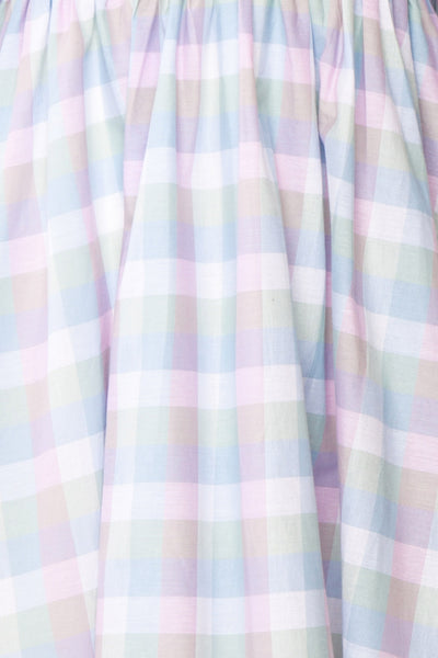 Akemii Blue Plaid Square Neck Short Dress | Boutique 1861  fabric