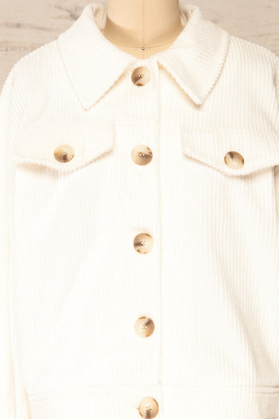 Alani Cream Large Corduroy Jacket | La petite garçonne front close-up