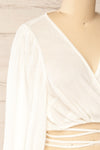 Alarcon Ivory Waist Tie Crop Top | La petite garçonne side close-up