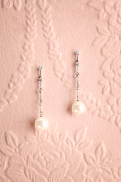 Alasonia Silver Pearl & Crystal Pendant Earrings | Boudoir 1861