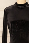 Albacete Short Fitted Velvet Dress w/ Long Sleeves | La petite garçonne front close-up