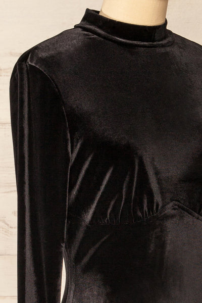 Albacete Short Fitted Velvet Dress w/ Long Sleeves | La petite garçonne side close-up