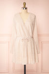 Albana Beige Long Sleeve Faux Wrap Dress | Boutique 1861 front view