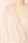 Albana Beige Long Sleeve Faux Wrap Dress | Boutique 1861 front close-up