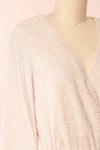Albana Beige Long Sleeve Faux Wrap Dress | Boutique 1861 side close-up