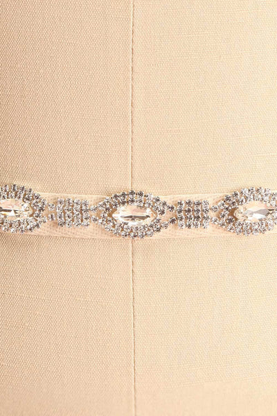 Alberta White Ribbon Belt w/ Crystals Ornament | Boudoir 1861 close-up