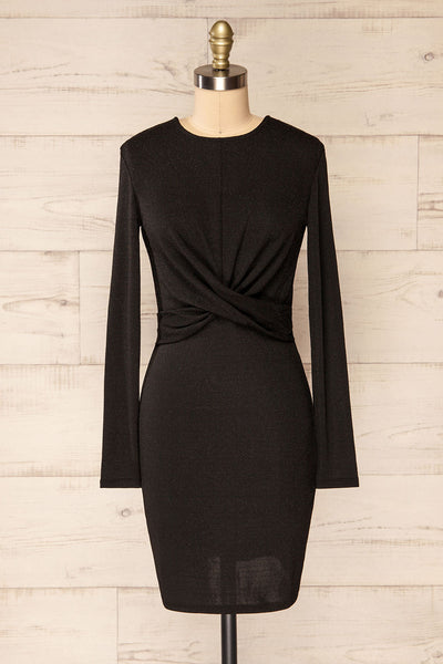 Alcobendas Black Sparkling Short Dress w/ Long Sleeves | La petite garçonne front view