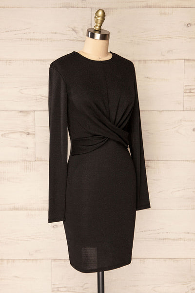 Alcobendas Black Sparkling Short Dress w/ Long Sleeves | La petite garçonne side view