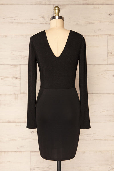 Alcobendas Black Sparkling Short Dress w/ Long Sleeves | La petite garçonne back view