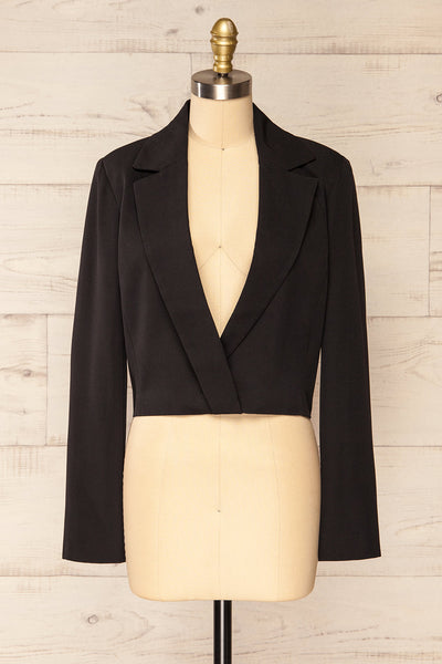 Alcorcon Black Cropped Blazer w/ Notched Lapels front view