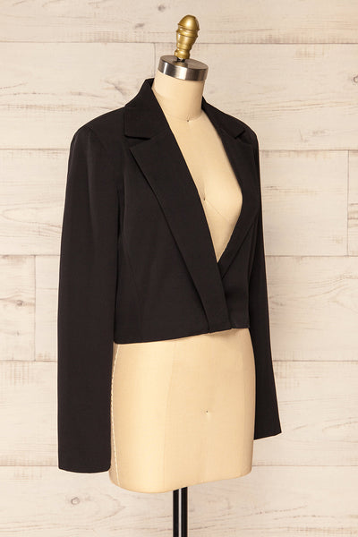 Alcorcon Black Cropped Blazer w/ Notched Lapels side view