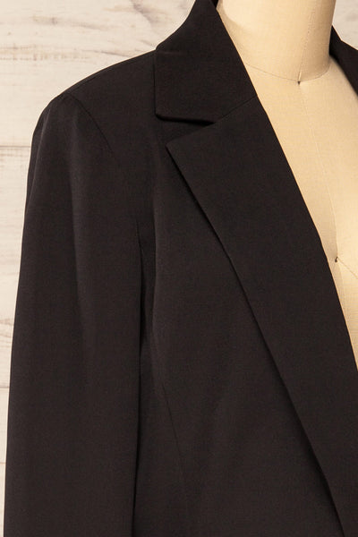 Alcorcon Black Cropped Blazer w/ Notched Lapels side close-up