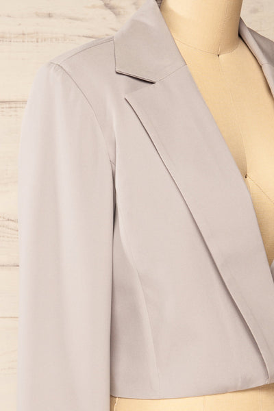 Alcorcon Grey Cropped Blazer w/ Notched Lapels side close-up