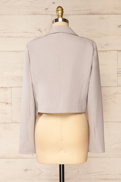 Alcorcon Grey Cropped Blazer w/ Notched Lapels back view