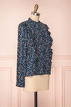 Aleah Navy Blue Floral Long Sleeved Shirt with Ruffles | SIDE VIEW | Boutique 1861