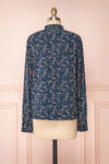 Aleah Navy Blue Floral Long Sleeved Shirt with Ruffles | BACK VIEW | Boutique 1861