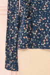 Aleah Navy Blue Floral Long Sleeved Shirt with Ruffles | BOTTOM CLOSE UP | Boutique 1861