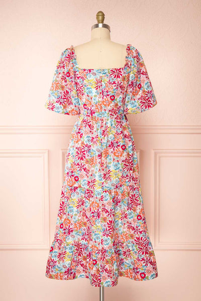 Aleit Floral Midi Dress w/ Balloon Sleeves | Boutique 1861 back view