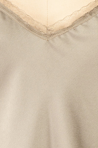 Alexa Green Satin Cami Top w/ Lace Trim | Boutique 1861 fabric