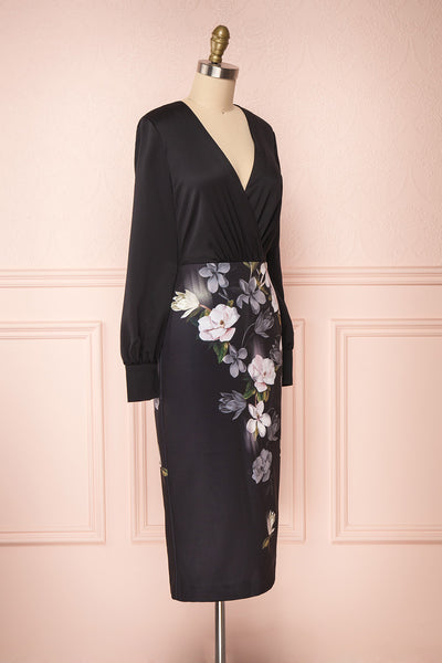 Alexina Black Floral Fitted Ted Baker Cocktail Dress | Boutique 1861 side view