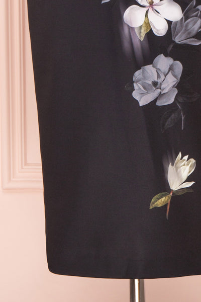 Alexina Black Floral Fitted Ted Baker Cocktail Dress | Boutique 1861 bottom close-up