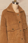Alfonsia Brown Fuzzy Jacket w/ Buttons side close up | La Petite Garçonne